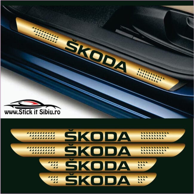 Set Protectie Praguri Skoda-Model 6 – Stickere Auto din Folie Autocolantă  | Rezistent Apă + UV