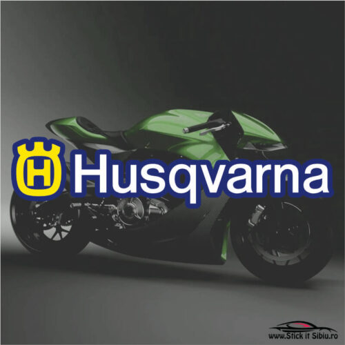 Husqvarna-albastru-alb-galben- stickere moto-printat-laminat-taiat pe contur- www.stickitsibiu.ro