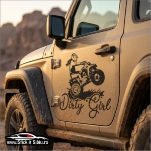 Sticker Auto "Dirty Girl" – Fată pe ATV | Printat & Laminat - Stickere Auto