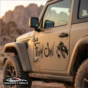 Sticker Jeep & Patrol – Fish ON Skeleton Design | Decupat Contur - Stickere Auto