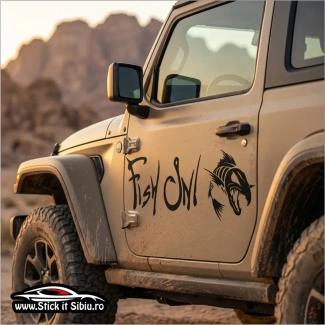 Sticker Jeep & Patrol – Fish ON Skeleton Design | Decupat Contur - Stickere Auto Sticker Jeep & Patrol – Fish ON Skeleton Design | Decupat Contur - Stickere Auto