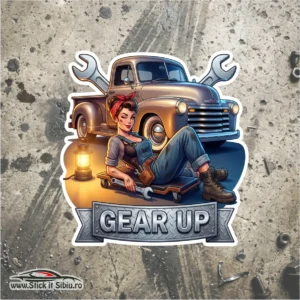 Sticker Decorativ Gear Up – Mechanic Girl | Calitate Premium