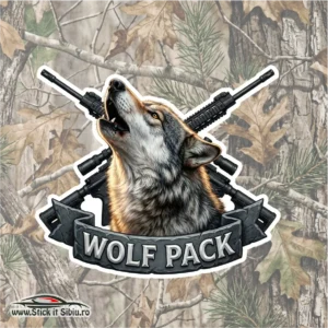 Sticker Auto Lup – Camo & Guns | Rezistent Apă | Printat + Laminat + decupat pe contur