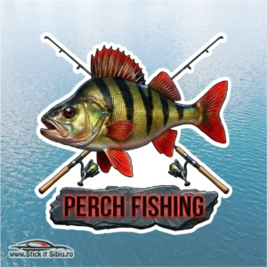 Autocolant Biban – Perch Fishing Rods | Rezistent Apă | Printat + Laminat + decupat pe contur