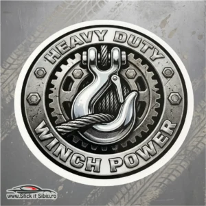 Sticker Auto Heavy Duty Winch – Recovery Power  | Rezistent Apă | Printat + Laminat + decupat pe contur